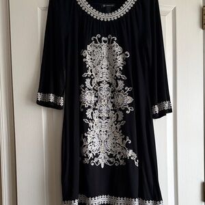 INC International Concepts Black Dress with Cream Embroidery